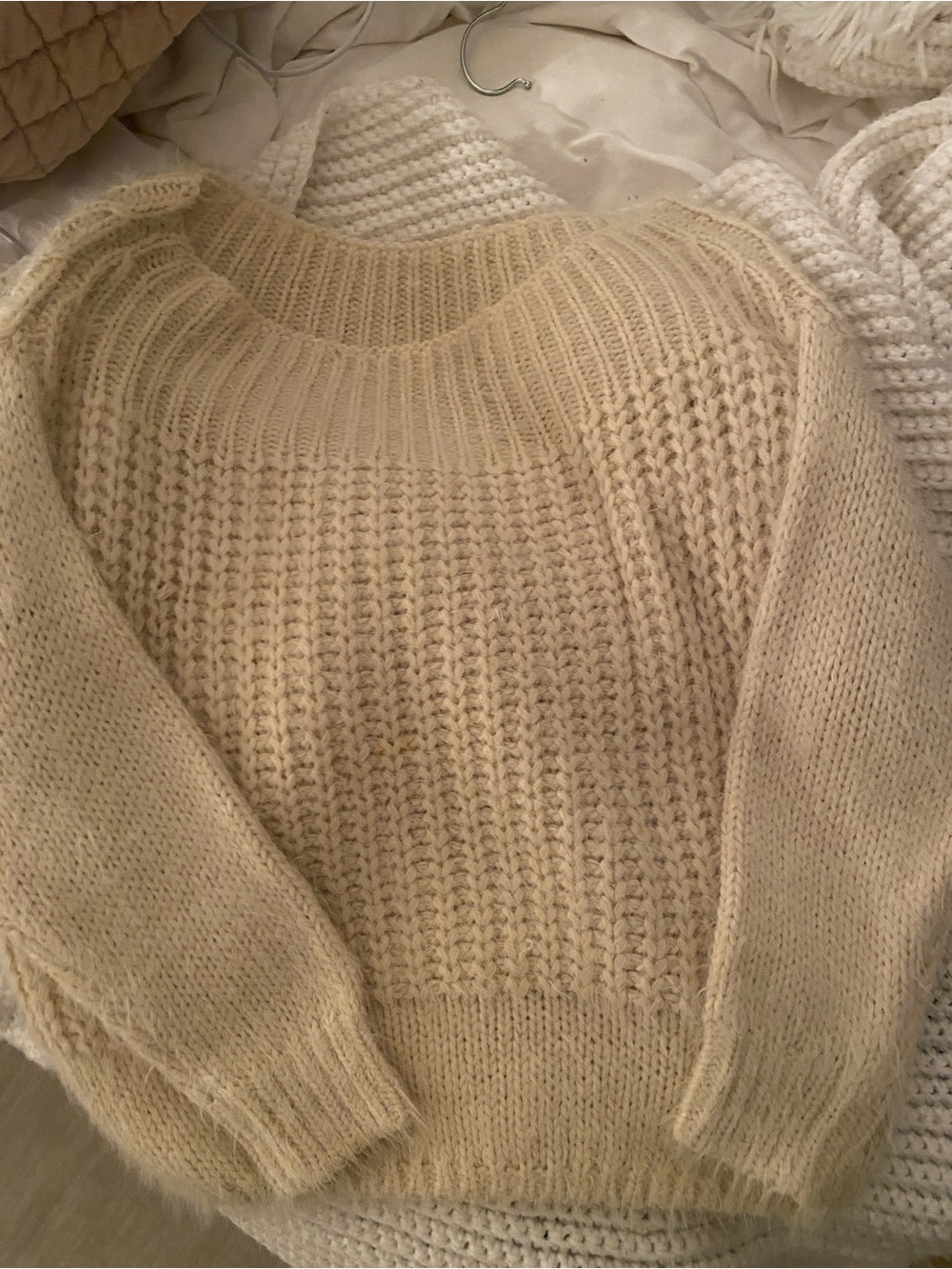 Mohair cream loose shoulder sweater